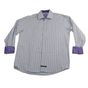 English Laundry Mens 16.5 Dress Shirt Flip Cuff Purple Striped Clubwear Office